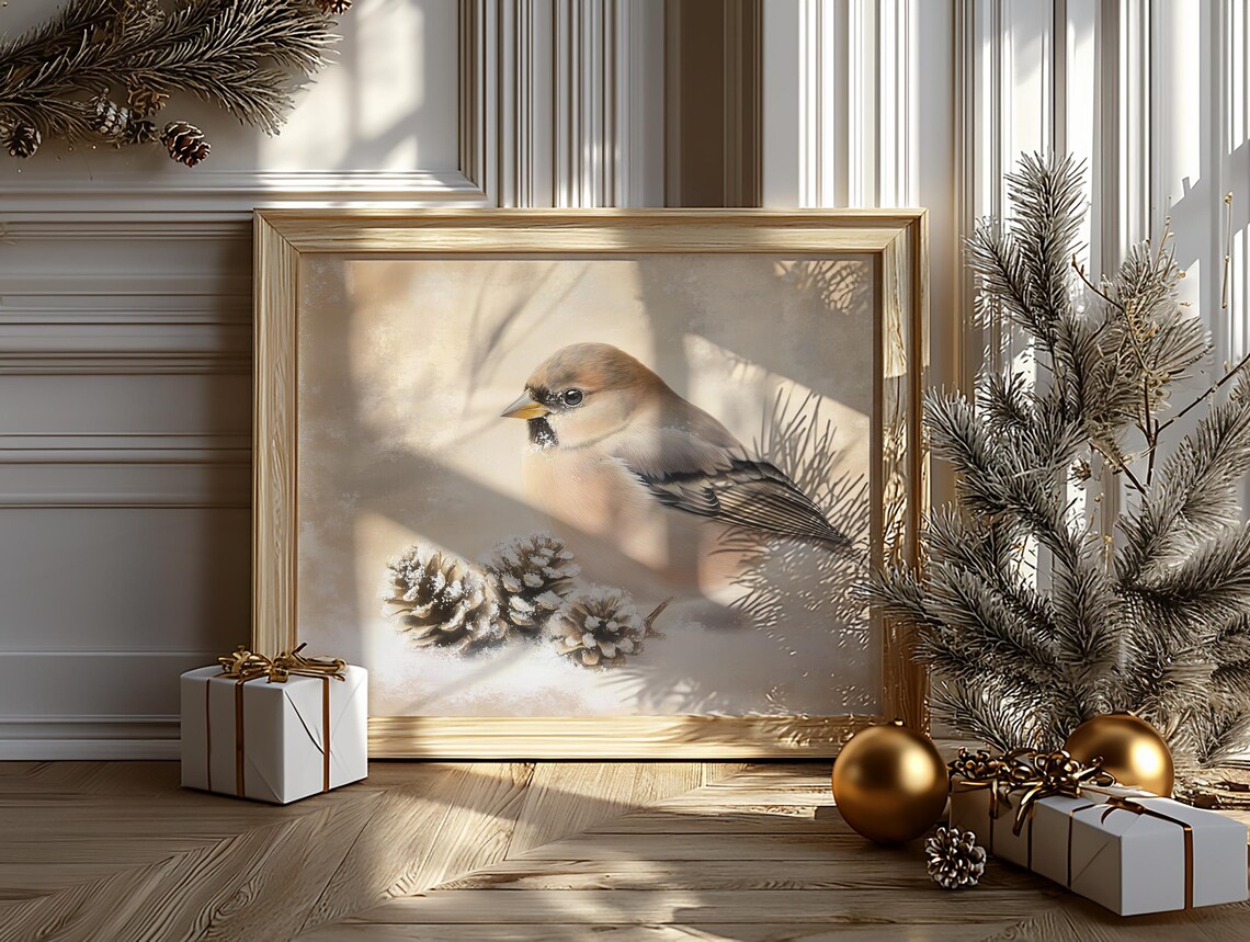 Chaffinch With Snowy Pinecones Winter Bird Art Vintage Print - Image 6