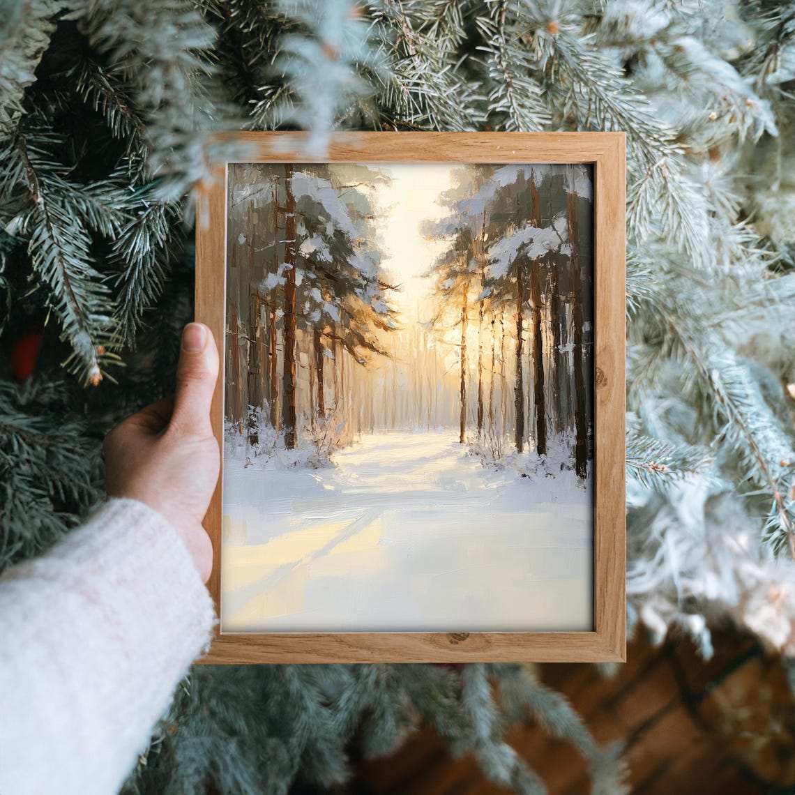 Sunlit Snowy Pine Grove With Soft Winter Forest Light Poster - Image 6