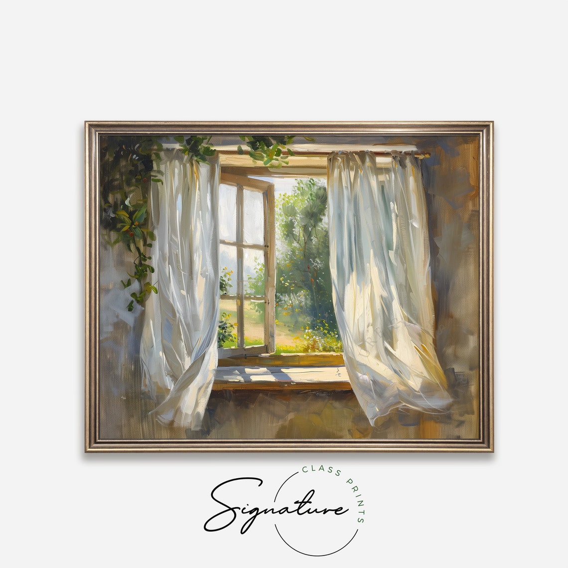 Rustic Window With Sheer Curtains Morning Garden Light Poster - Image 4