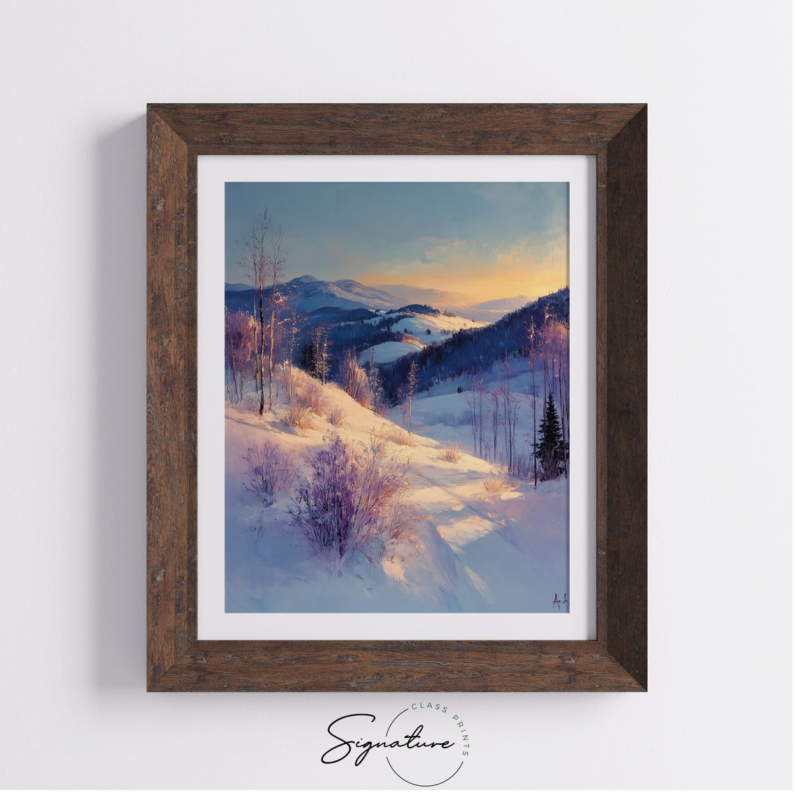 Winter Sunrise Over Snowy Mountain Hillside With Bare Trees Poster - Image 3