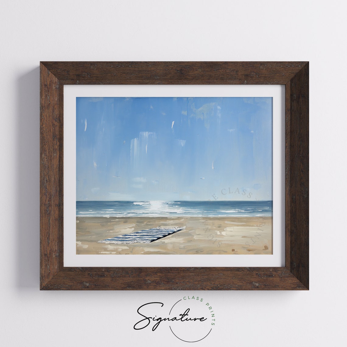 Empty Beach With Striped Towel Ocean Waves Minimalist Poster - Image 5