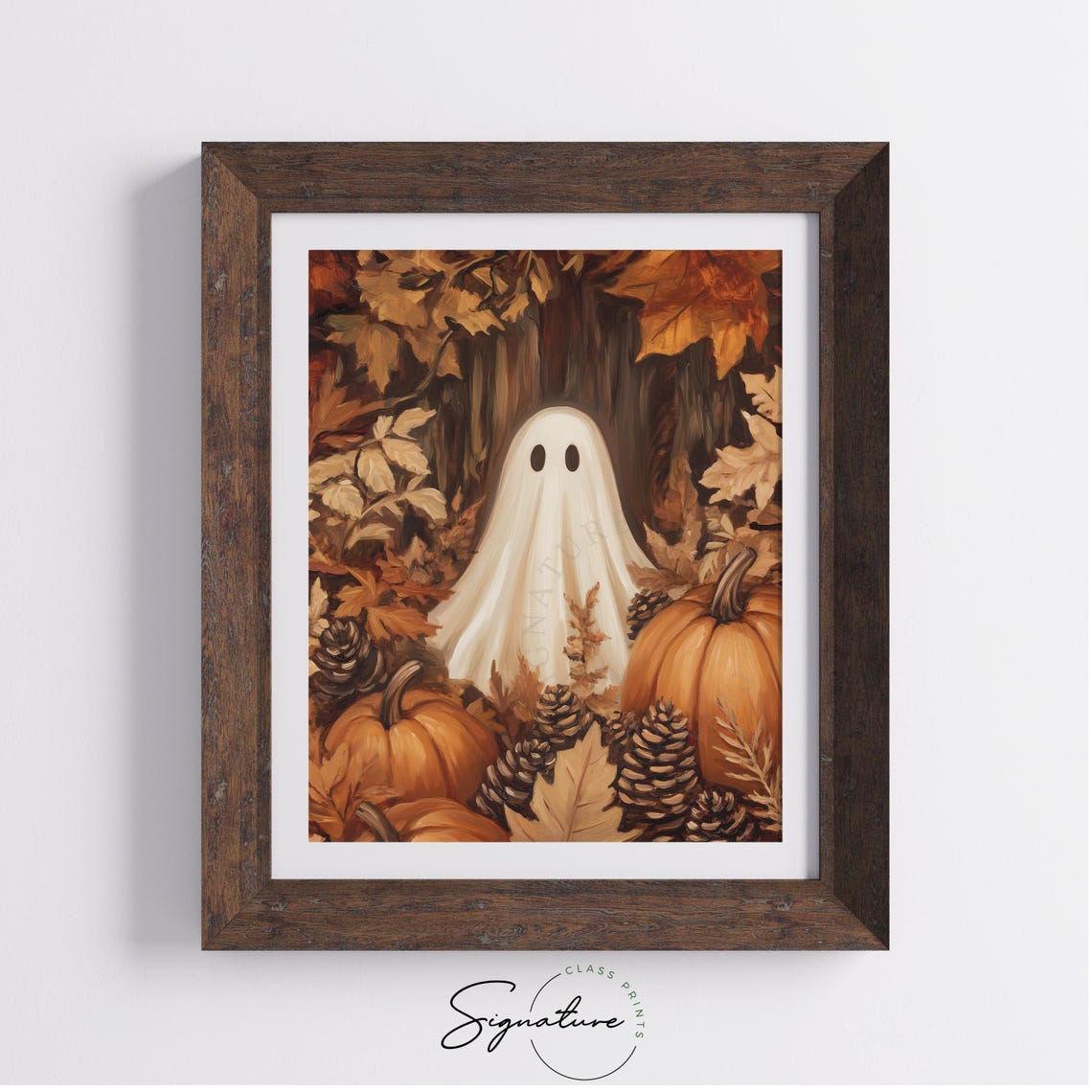 Cute Ghost Among Pumpkins And Fall Leaves Rustic Autumn Wall Art Earthy Halloween Decor Cottagecore Fall Print 1594 - Image 4