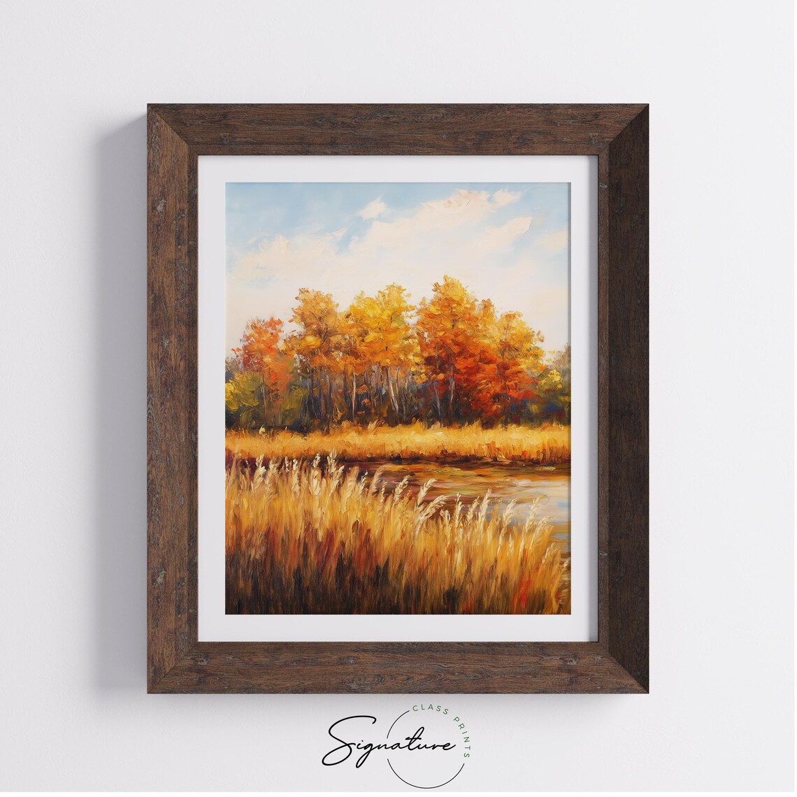 Golden Autumn Trees Reflected in a Calm Lake with Tall Grasses Poster - Image 4