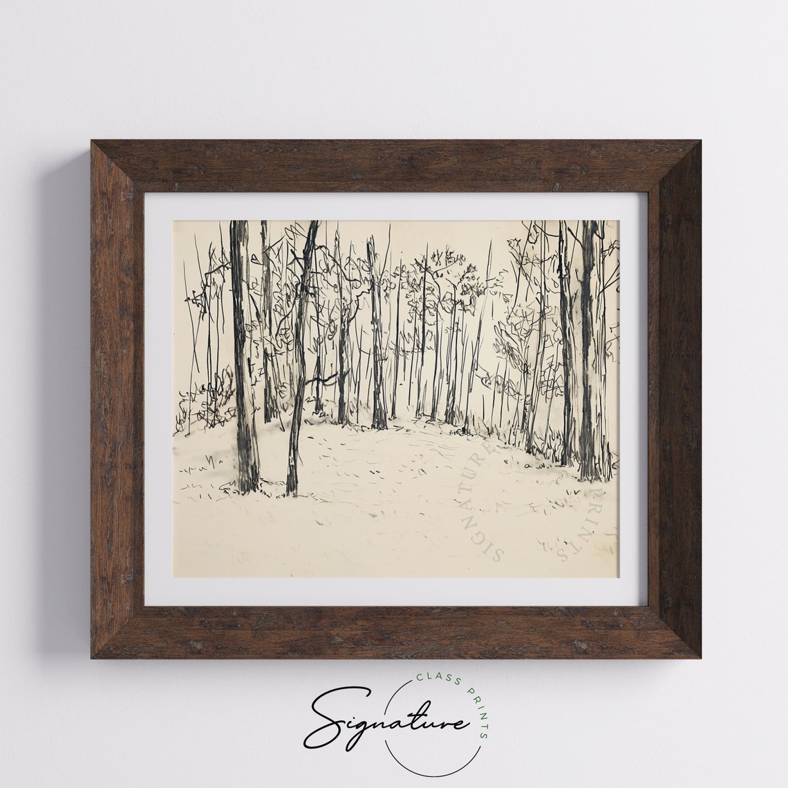 Quiet Secluded Forest Clearing Winter Trees Line Sketch Poster Art - Image 5