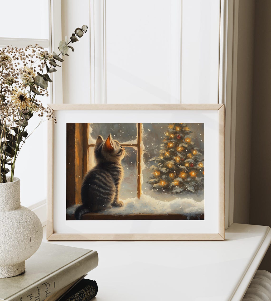 Tabby Kitten Watching Snowfall from a Warm Snowy Windowsill Poster - Image 6
