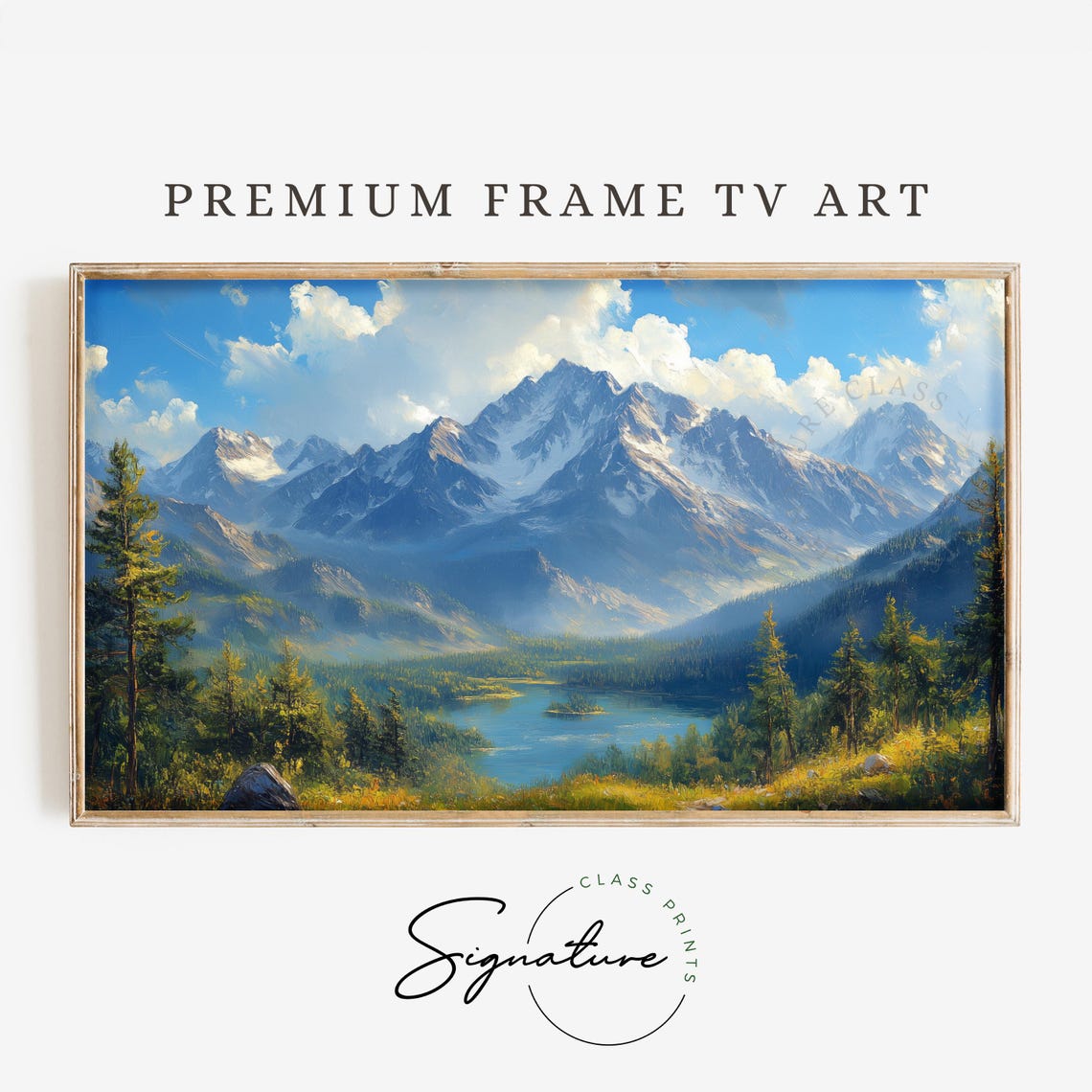 Snow Capped Alpine Peaks Mountain Lake Pine Forest Scenic Wall Art
