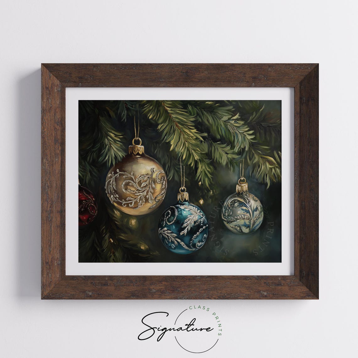 Hand Painted Vintage Glass Ornaments On A Pine Branch Poster - Image 5