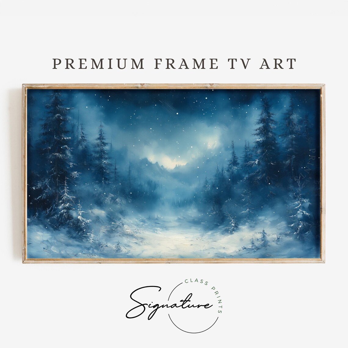 Winter Forest Under Stars Snowy Pines Night Mist Moonlit Woodland Poster