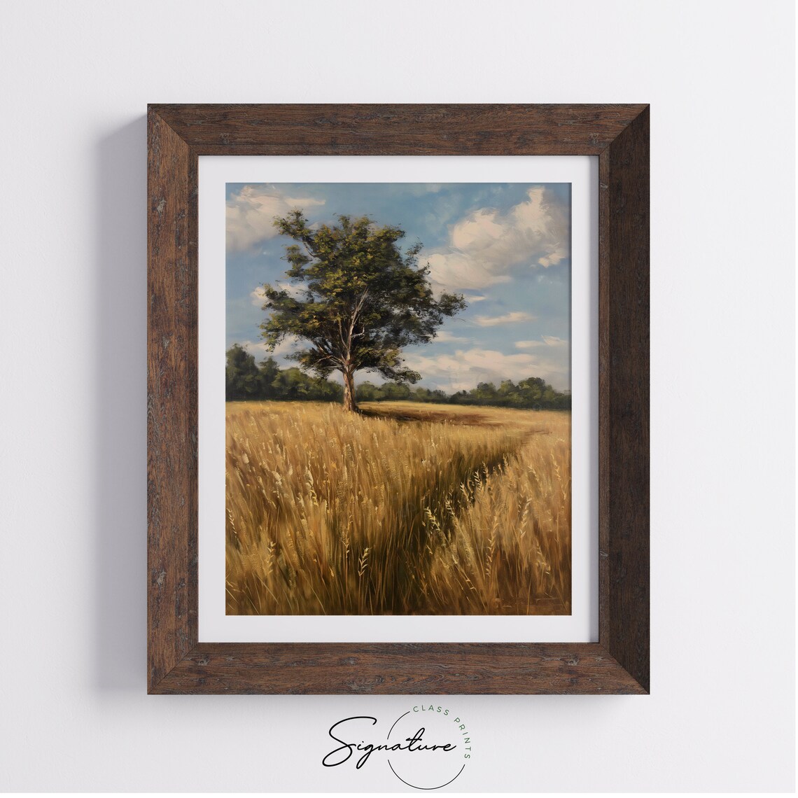 Lone Tree Golden Grain Field Blue Sky Summer Countryside Vintage Poster - Image 4