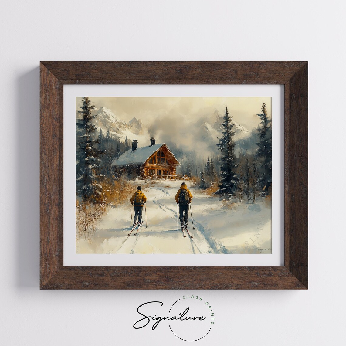 Skiers Heading To Mountain Cabin In Deep Winter Snow Scene Poster - Image 5