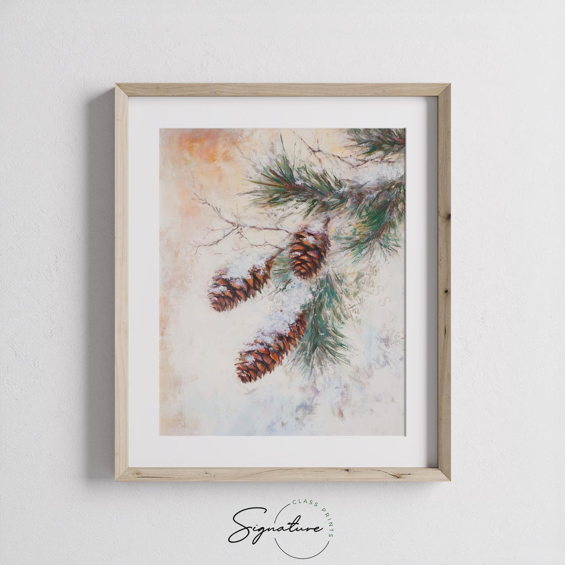 Snow Dusted Pine Cones on Frosty Branch Winter Botanical Poster - Image 2