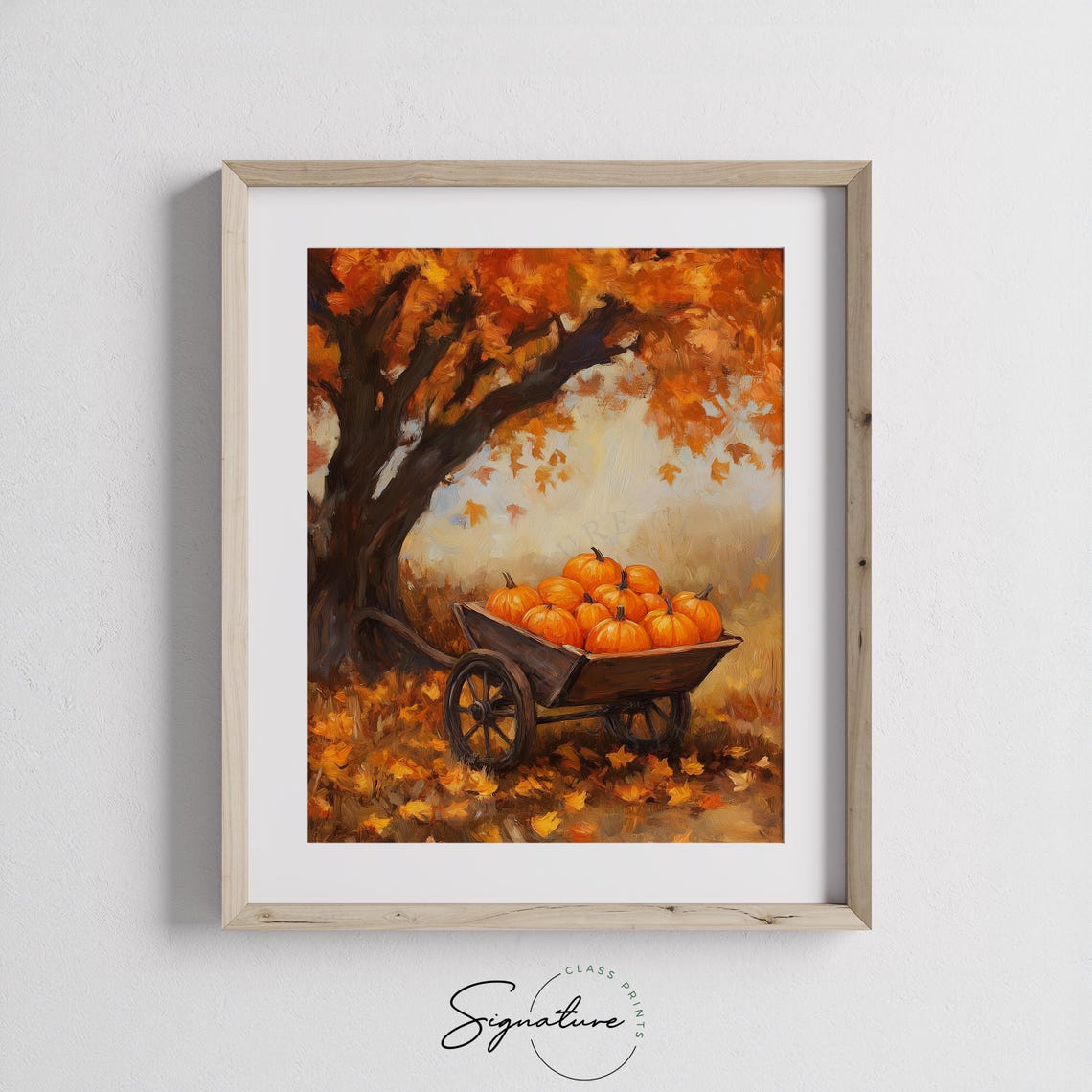 Pumpkin Cart Under a Blazing Autumn Maple Tree Oil Style Poster - Image 3