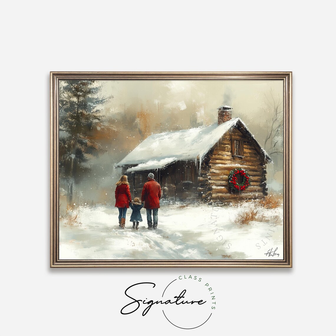 Family Walking To Log Cabin With Christmas Wreath Winter Poster - Image 4