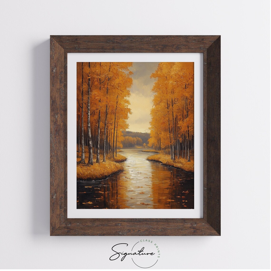 Golden Birch Trees Lining a Still River in Glowing Autumn Light Wall Art - Image 4