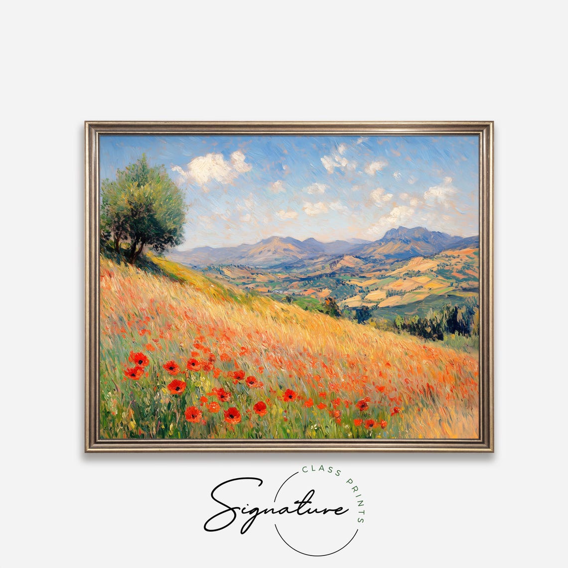 Red Poppies Blooming on a Hillside Above Rolling Summer Valley Poster - Image 4