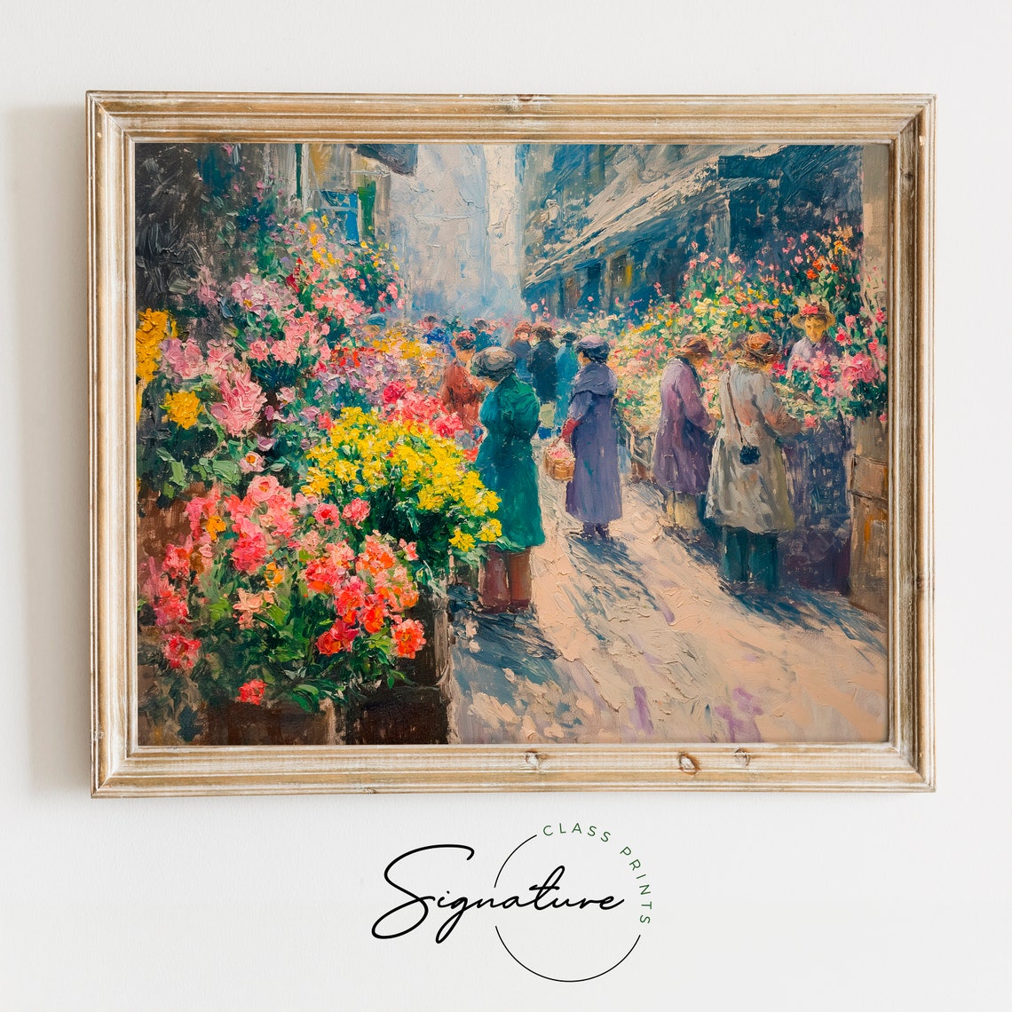 Paris Flower Market Bustling Floral Street Scene Impressionist Poster