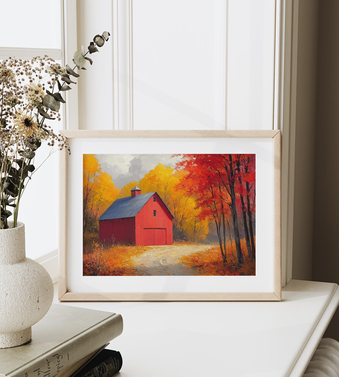 Red Barn Autumn Woods Fall Foliage Oil Painting Country Poster - Image 6