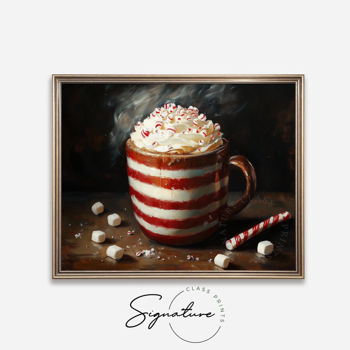 Peppermint Hot Cocoa In Striped Mug With Whipped Cream Art Poster - Image 4
