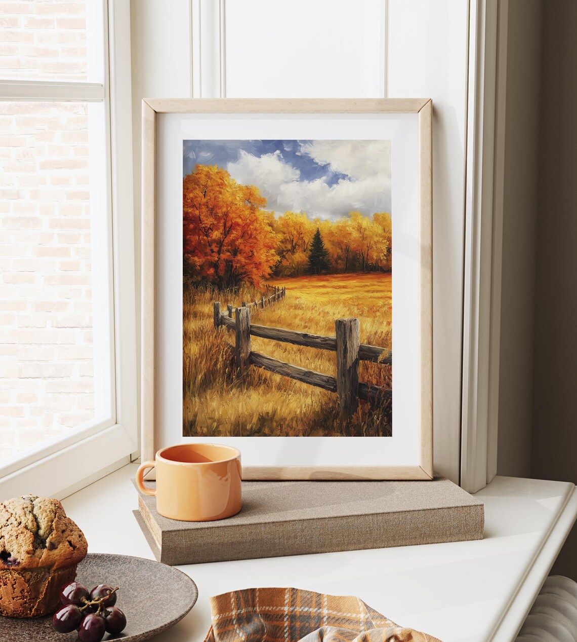 Rustic Wooden Fence Autumn Meadow Golden Trees Country Poster - Image 6