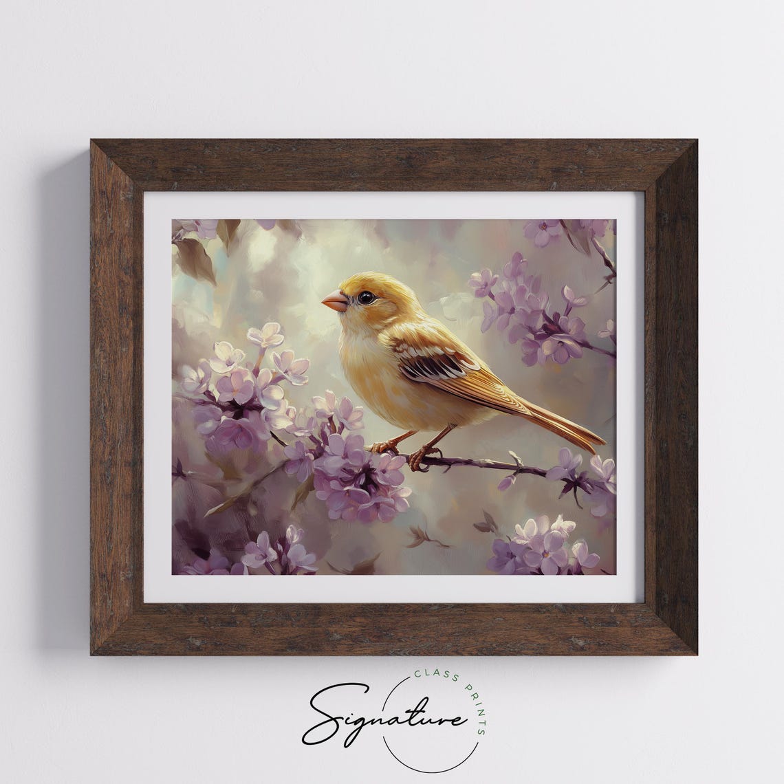 Yellow Canary Among Purple Lilac Blossoms Pastel Spring Poster - Image 3