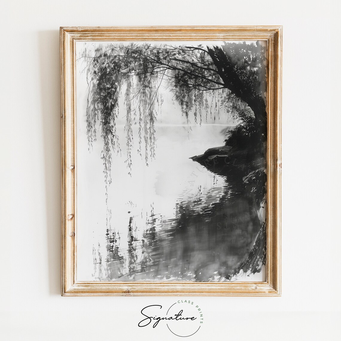Pond With Overhanging Willow Sketch Art Print