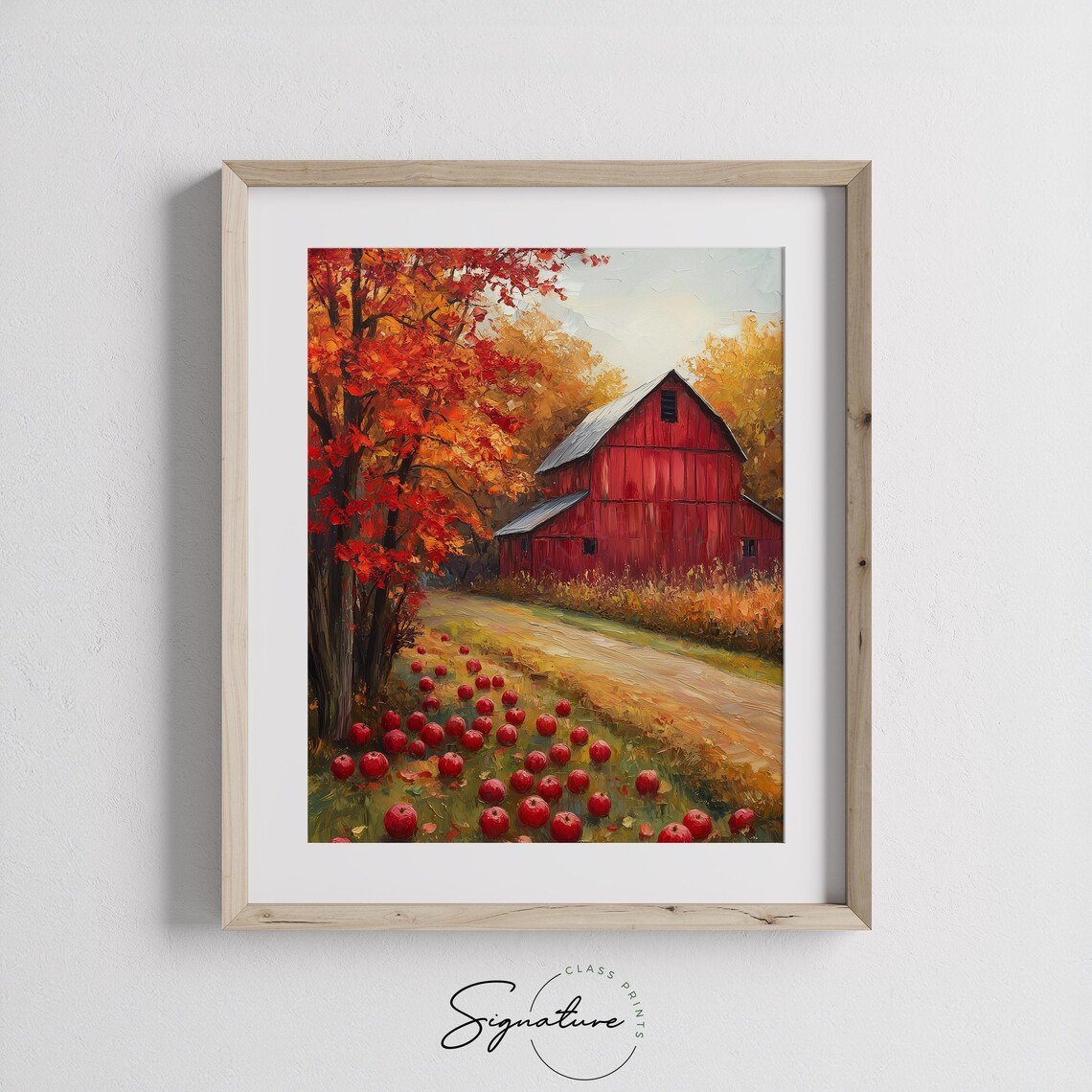 Red Barn With Fallen Apples Scattered Beneath Blazing Autumn Trees Wall Art - Image 3