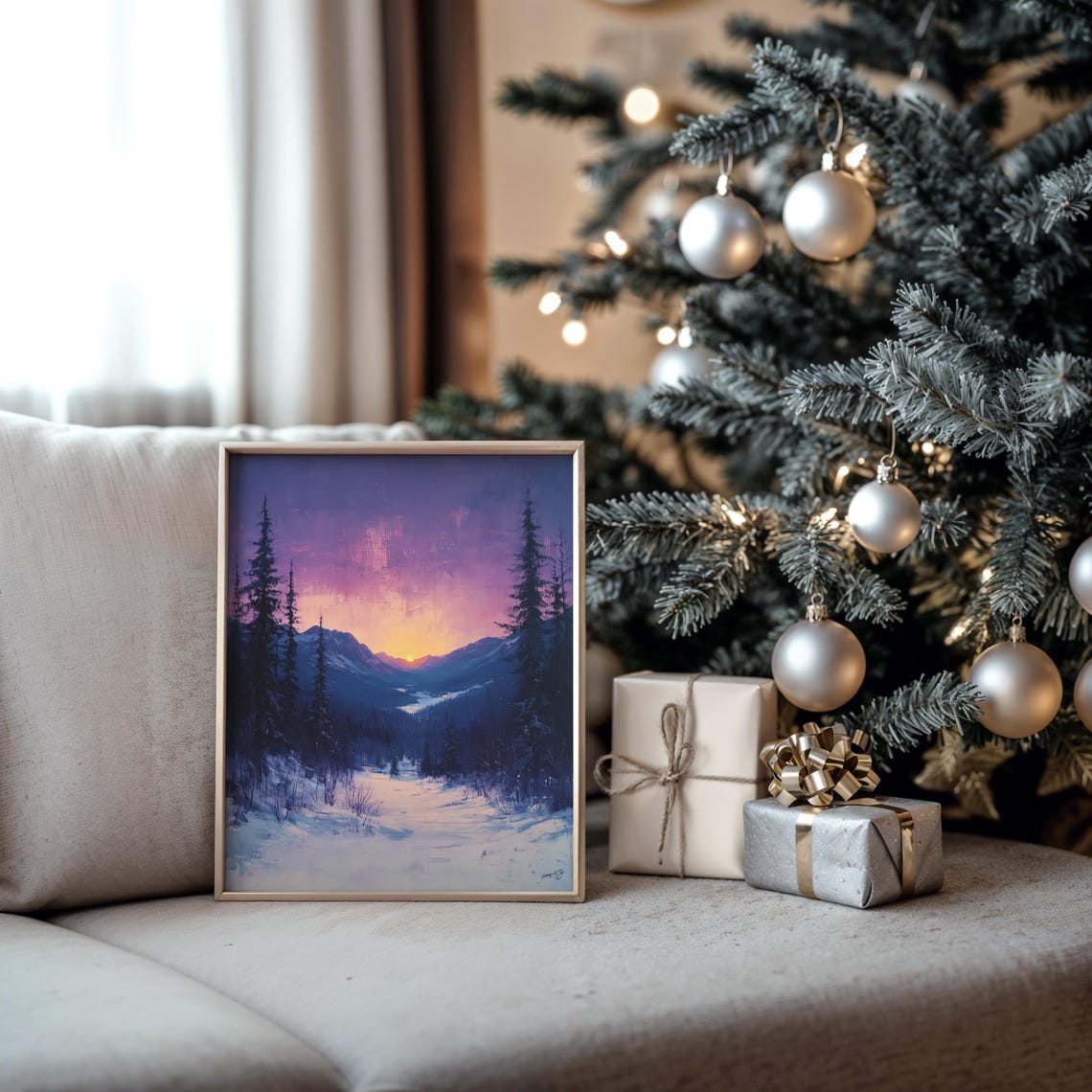 Twilight Winter Valley Purple Sunset Mountain Landscape Poster - Image 5