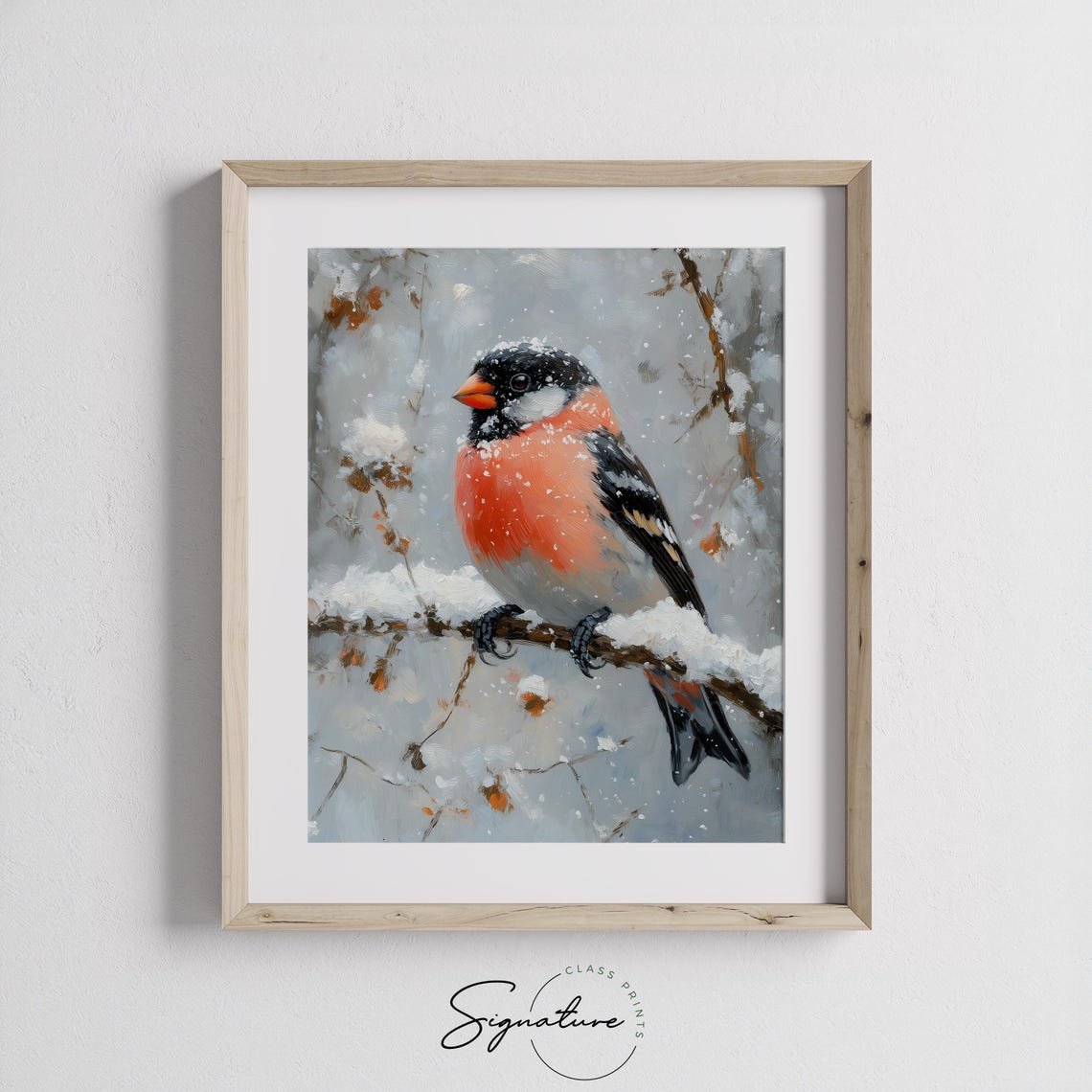 Bullfinch Perched On A Snow Dusted Branch Winter Bird Art Poster - Image 3
