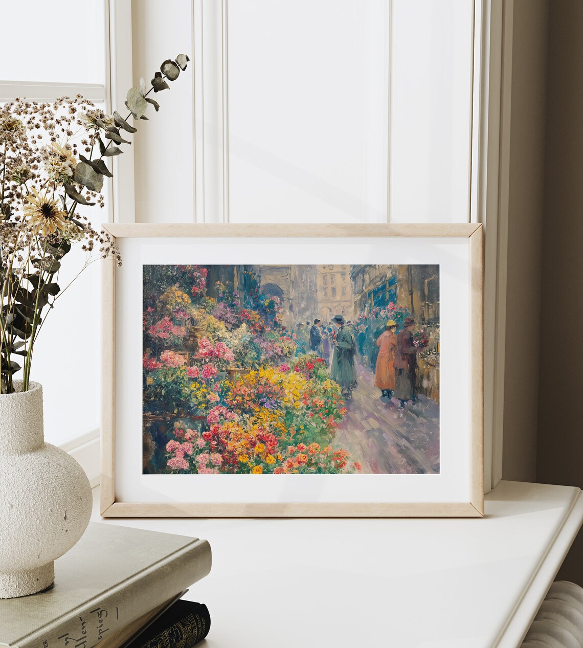 Flower Stall At Busy Street Market Bustling Floral Scene Art Poster - Image 6