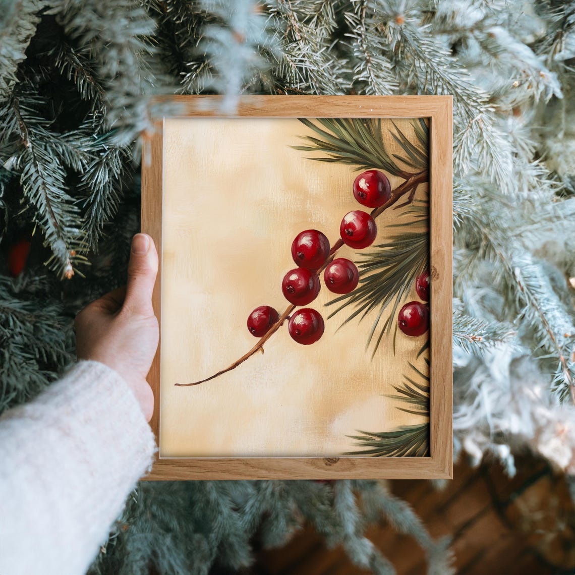 Red Winterberries On Branch With Evergreen Pine Needles Poster - Image 6