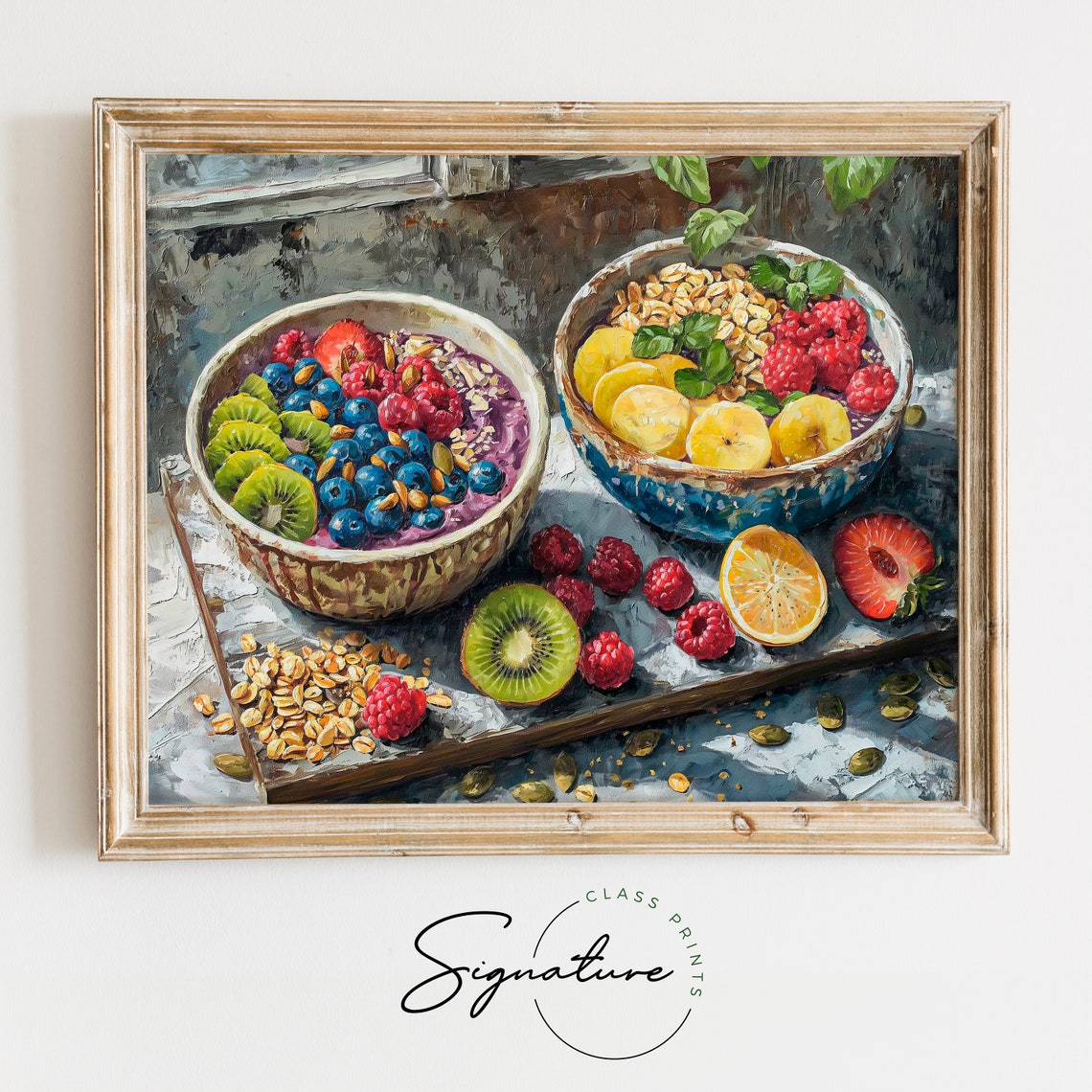 Colorful Acai Berry Bowls Fresh Fruit Breakfast Table Poster