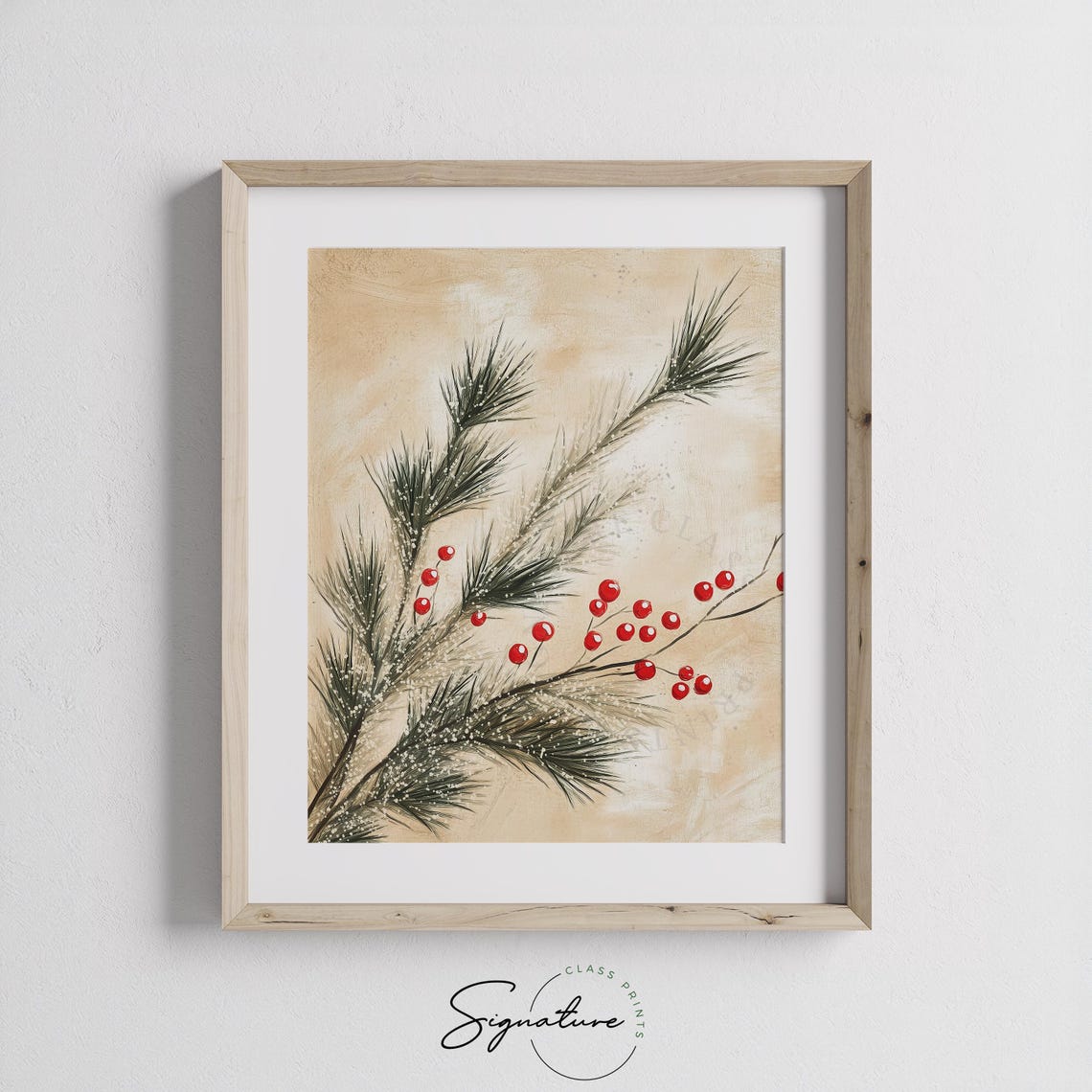 Snowy Pine Branches with Red Berries Minimalist Winter Poster - Image 2