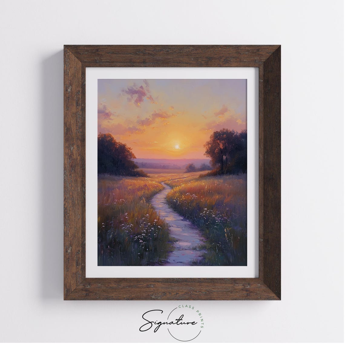 Golden Sunset Meadow With A Winding Stream Through Wildflowers Poster - Image 2