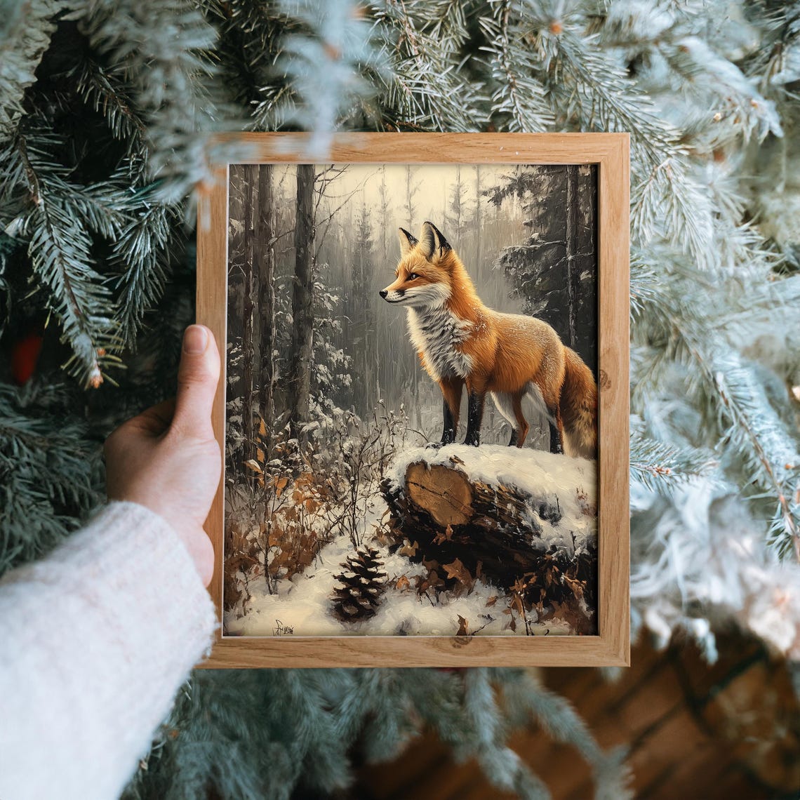 Red Fox On A Snow Covered Log In A Quiet Winter Forest Poster - Image 6