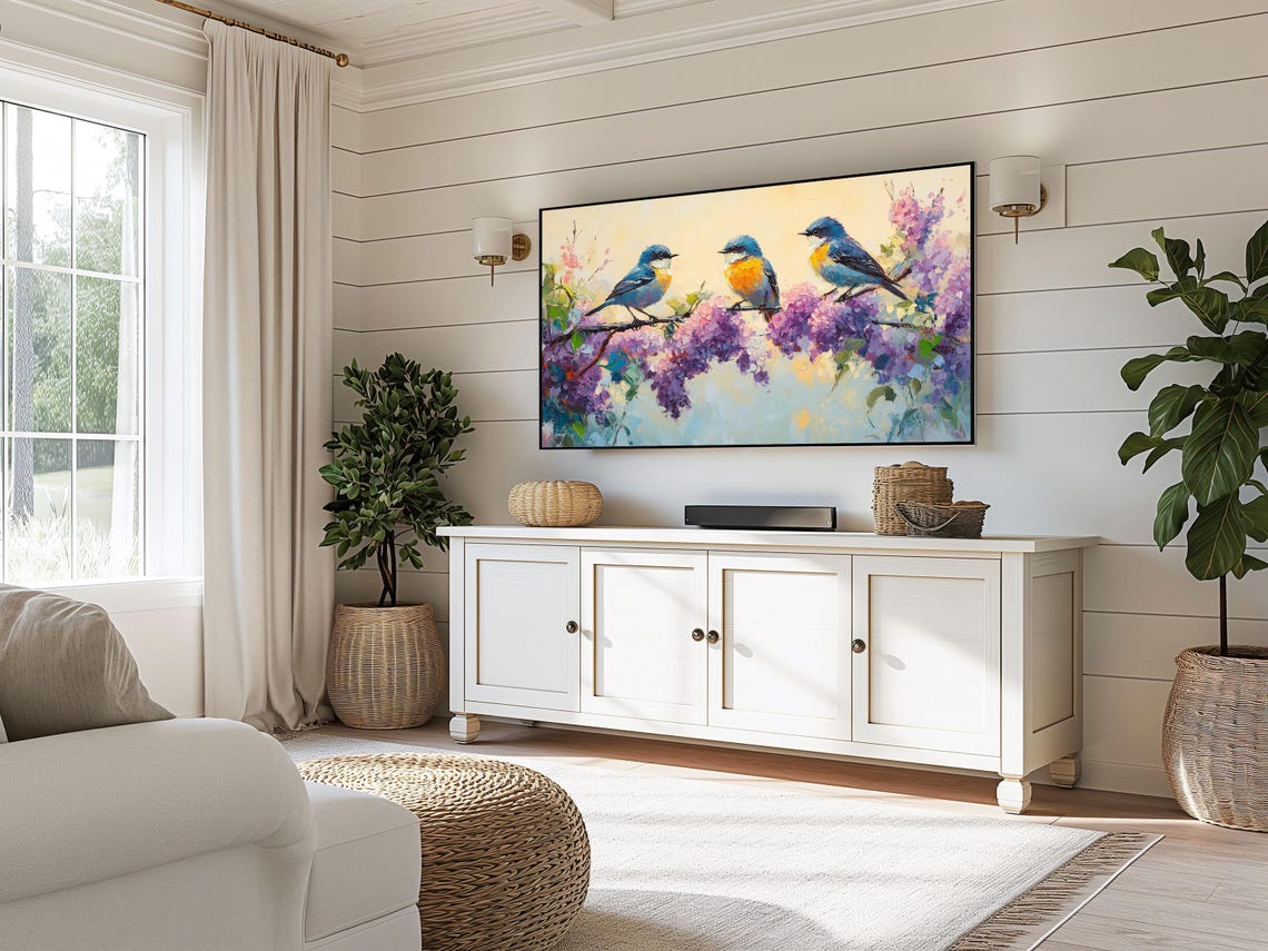 Warbler Trio On Blooming Lilac Cottagecore Bird Frame Art Print - Image 3