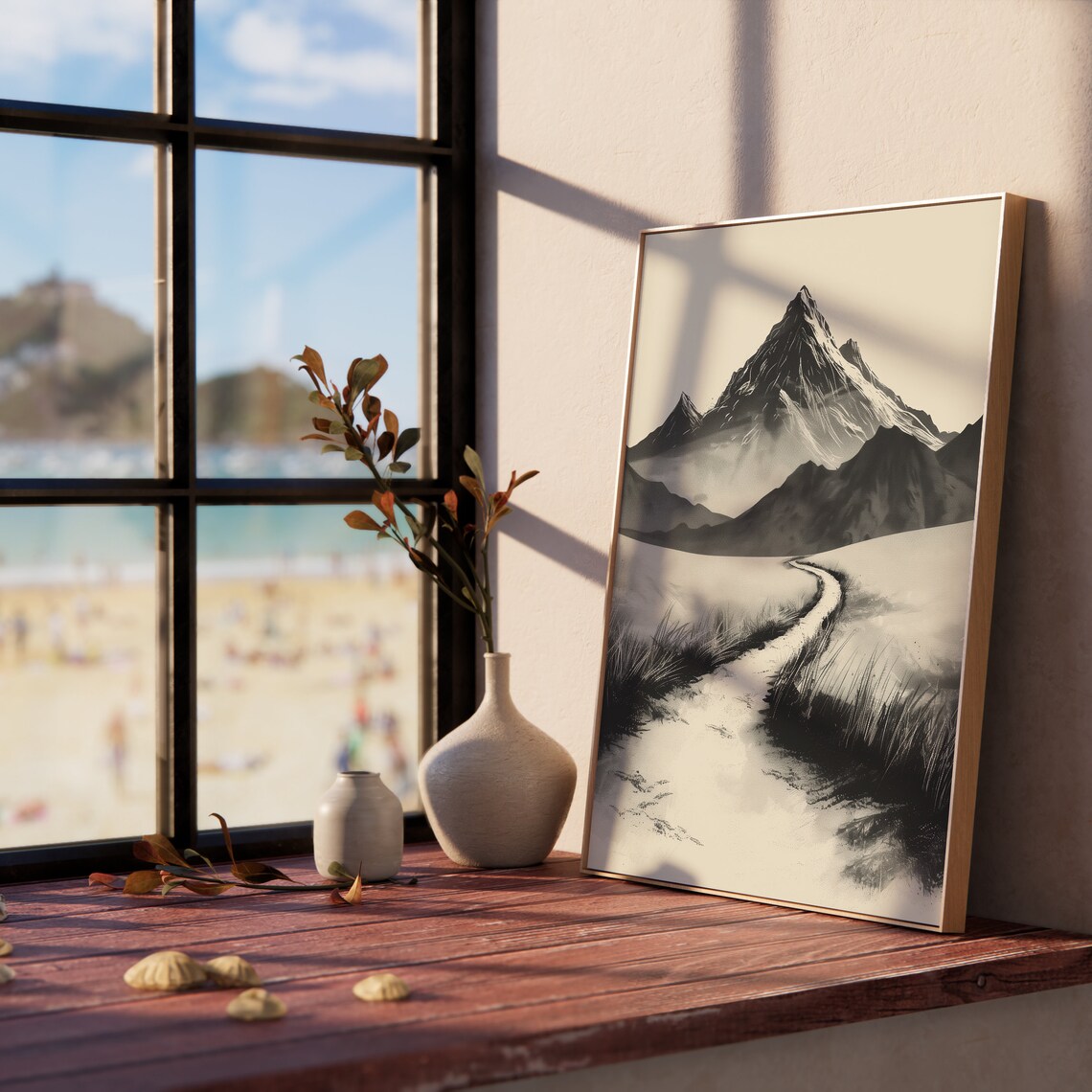 Mountain Trail Art Winding Path With Distant Peaks Nature Wall Decor Serene Landscape Drawing Scenic Mountain View Art 805 - Image 5