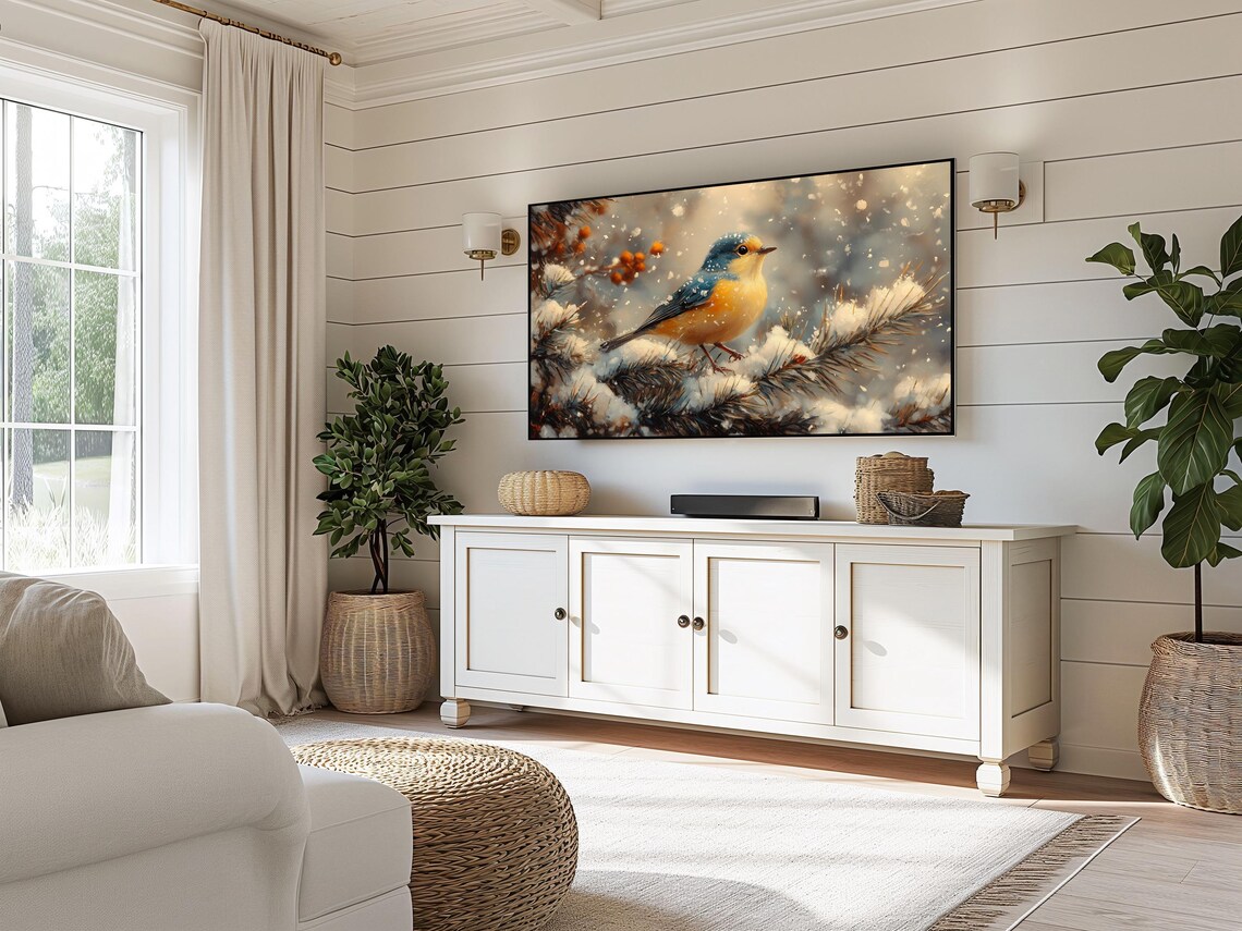 Goldfinches In Snowy Winter Scene Art Print - Image 3