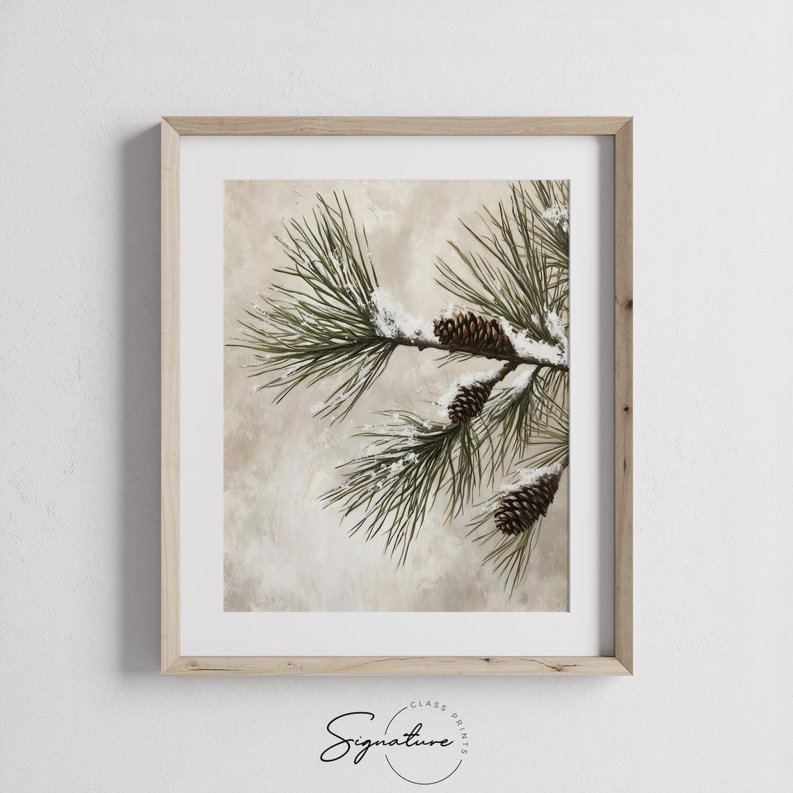 Snow Dusted Pine Branches with Pinecones Minimalist Winter Poster - Image 2