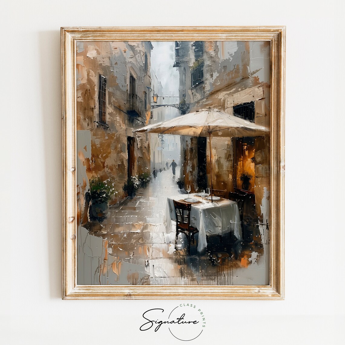 Rainy Mediterranean Alley Cafe Table Old European Street Poster