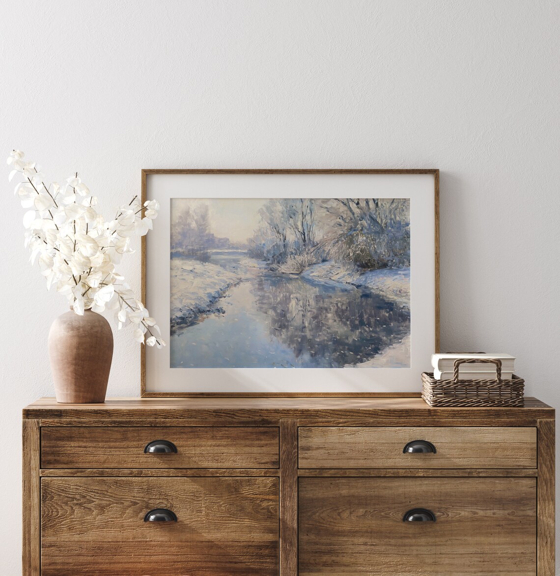 Peaceful Snowy River On Frosty Morning Winter Painting Poster - Image 3
