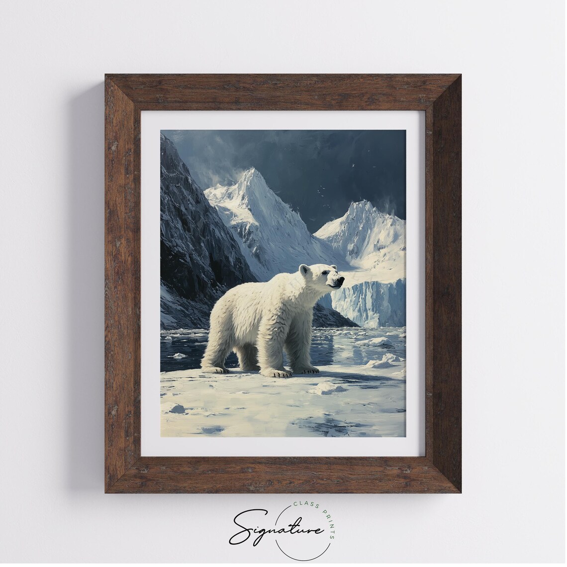 Polar Bear Arctic Ice Snowy Mountain Winter Wildlife Oil Painting Poster - Image 2