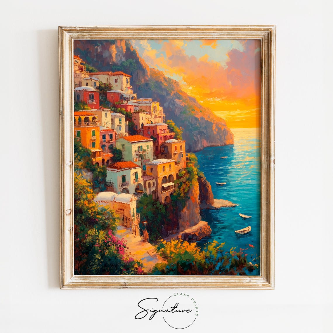 Positano Italy Colorful Cliffside Village Sunset Sea View Poster