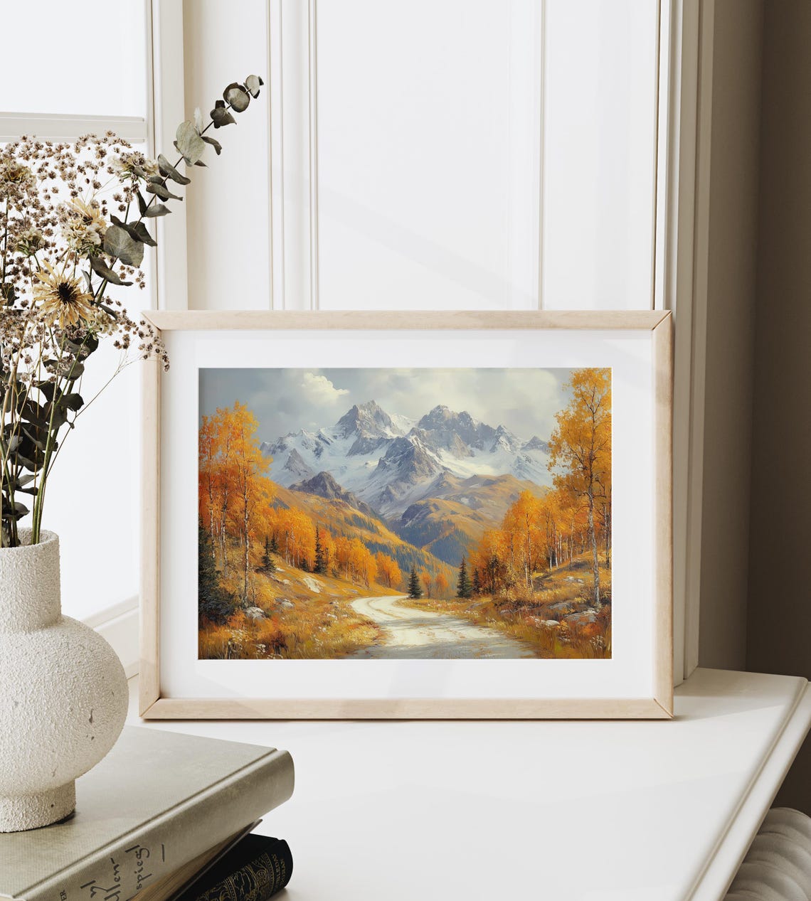 Golden Aspen Autumn Road Snowy Mountain Peaks Fall Landscape Wall Art - Image 6
