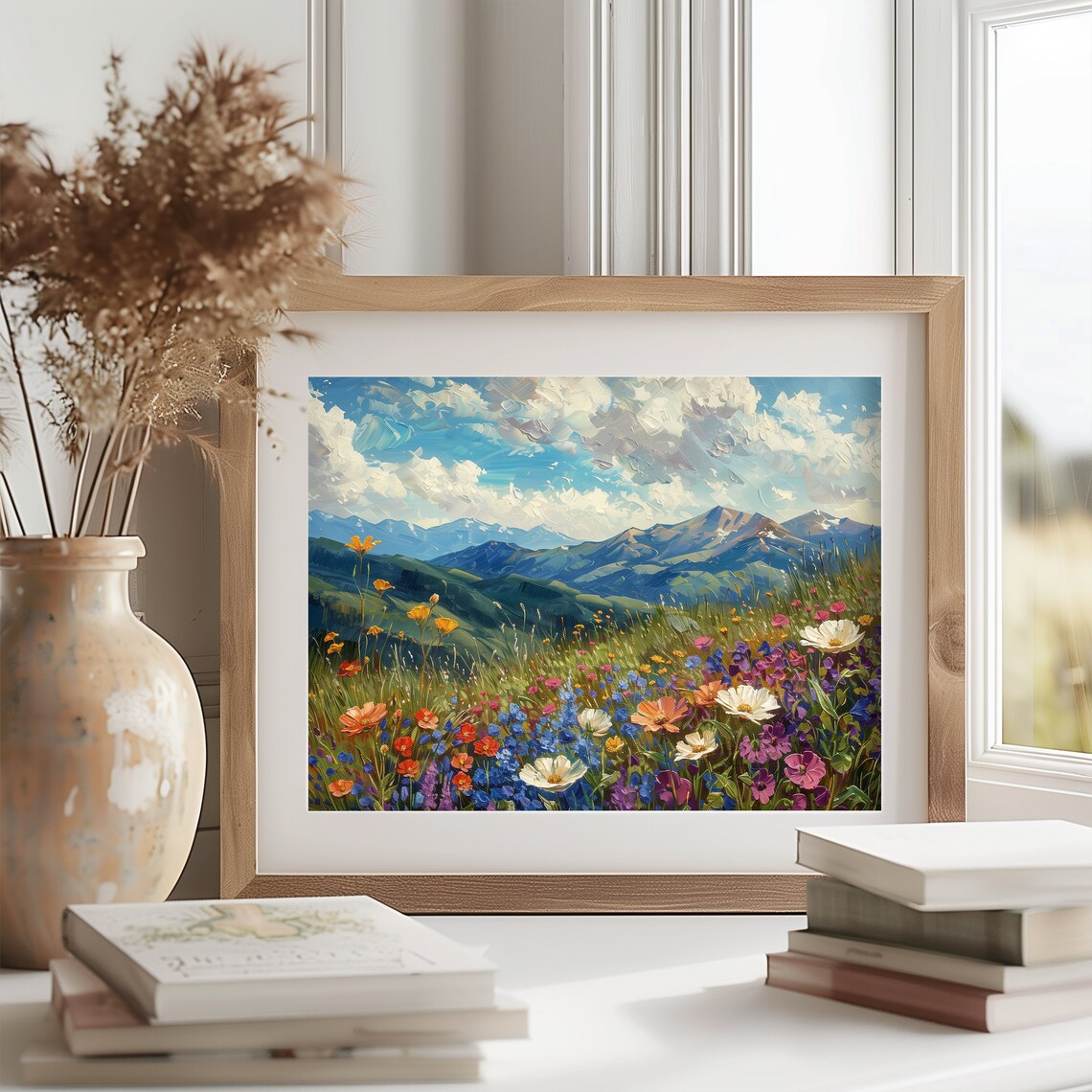 Mountain Meadow In Full Bloom, Rustic Landscape Art Print - Image 2