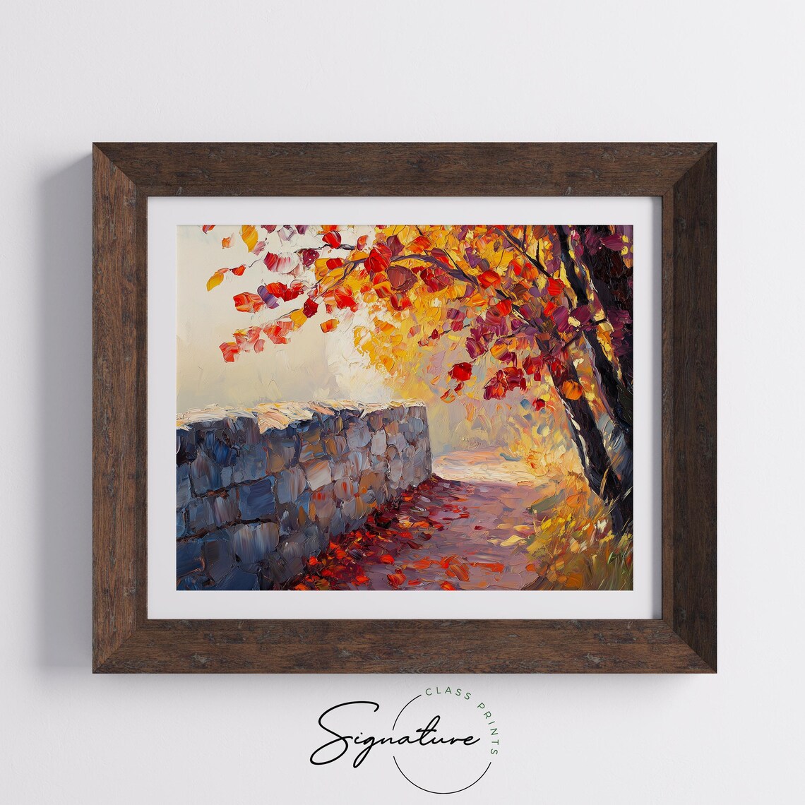 Autumn Stone Wall Painting Colorful Fall Foliage Impasto Landscape Poster - Image 5