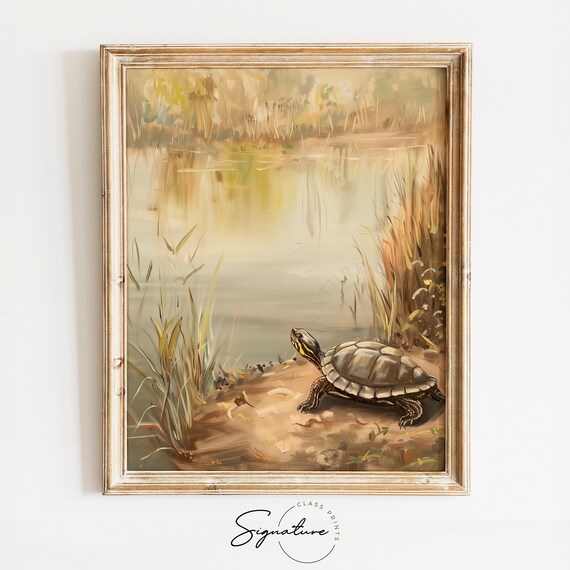 Dawn Of Tranquility Turtle By Lake Print Basking In Morning Light Art Rustic Lakehouse Decor Gentle Wildlife Wall Art For Nursery 496