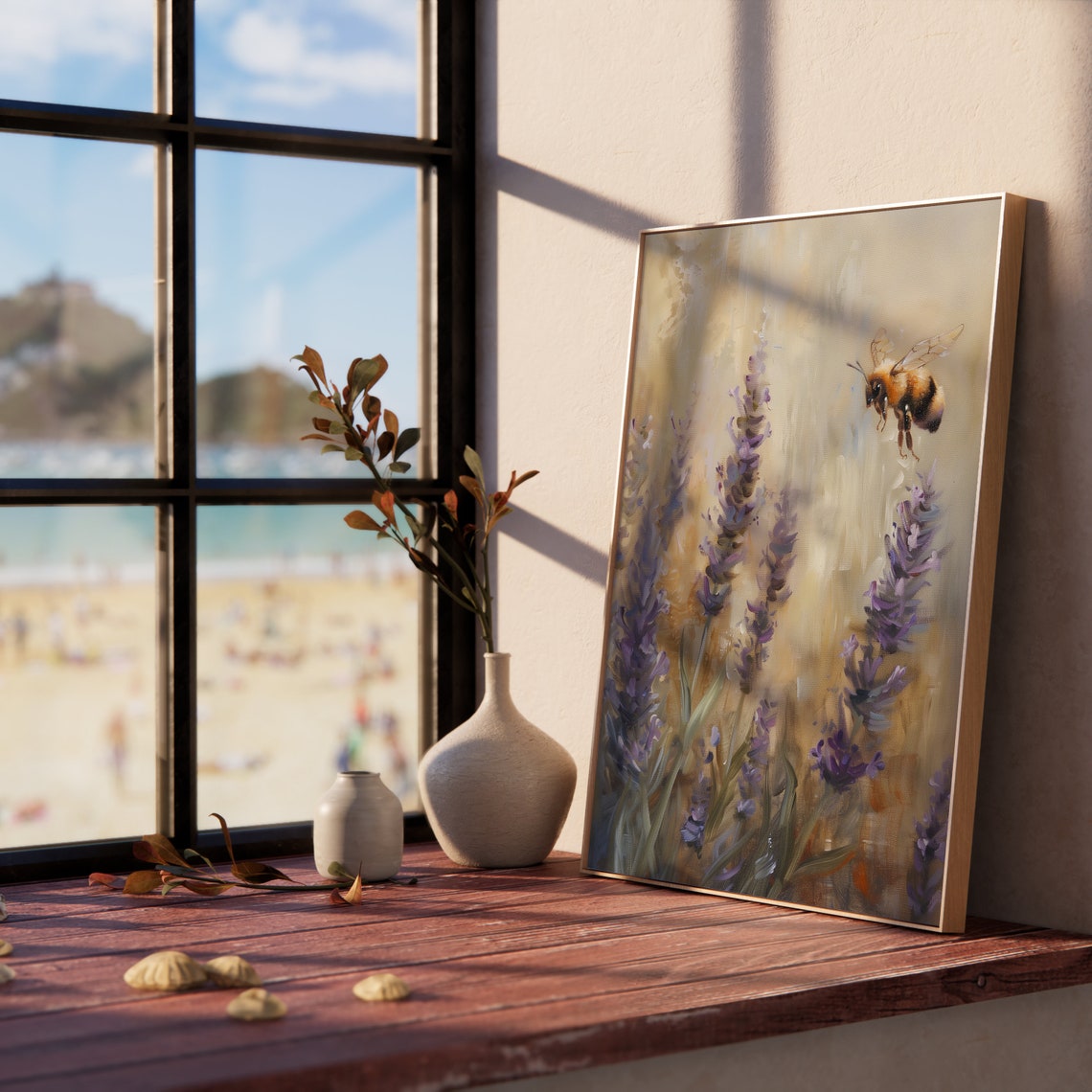 Bumblebee Hovering Over Lavender Blooms Golden Meadow Poster - Image 5
