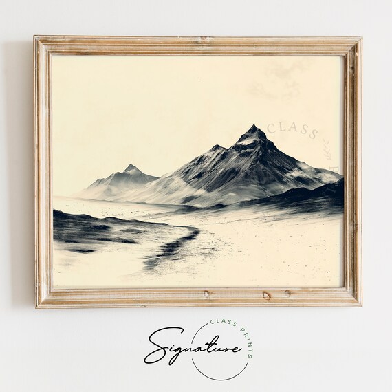 Lonely Mountain Path Sketch Minimalist Black And White Art Scenic Nature Illustration Modern Mountain Wall Art For Bedroom 856