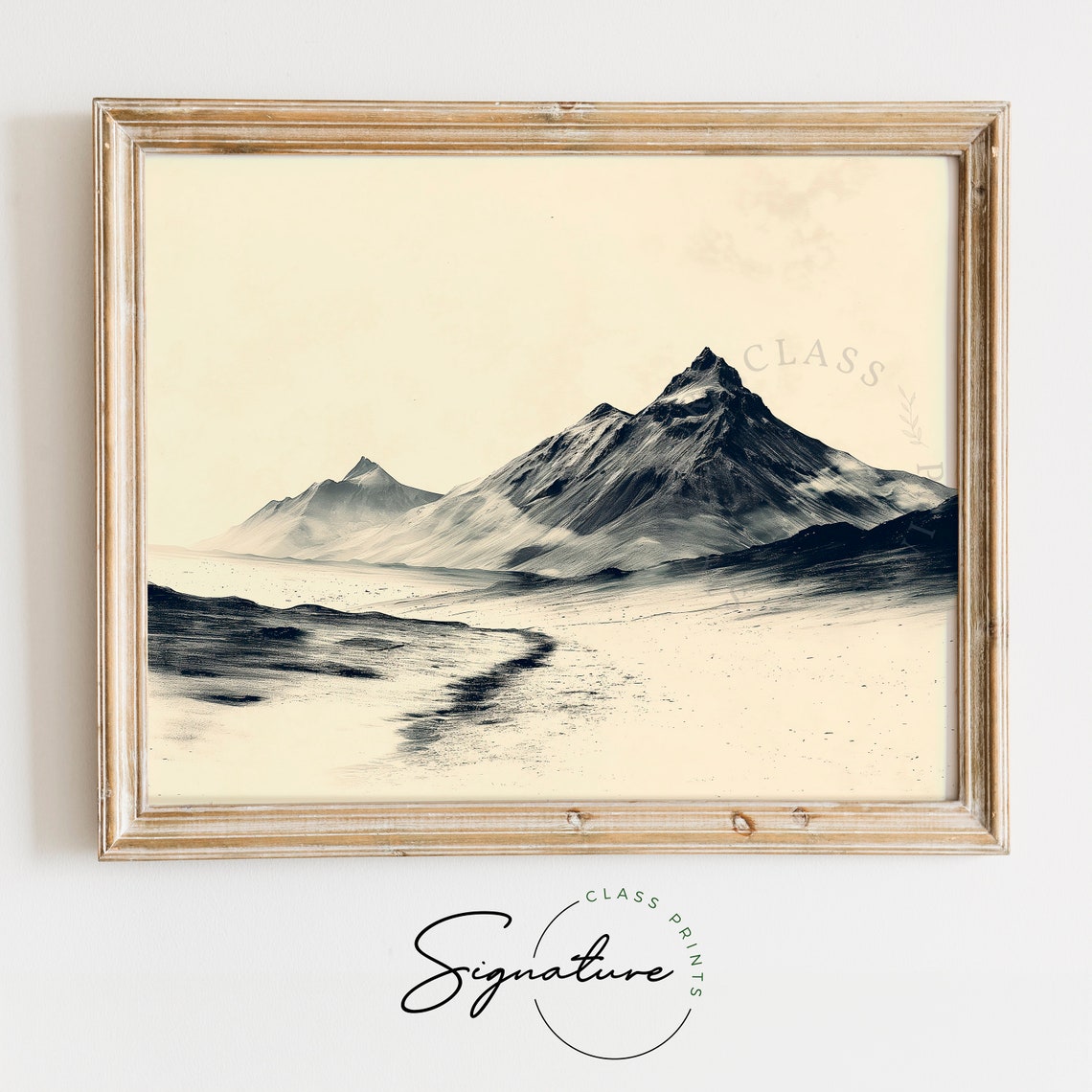 Minimalist Black and Cream Mountain Peaks Serene Landscape Poster