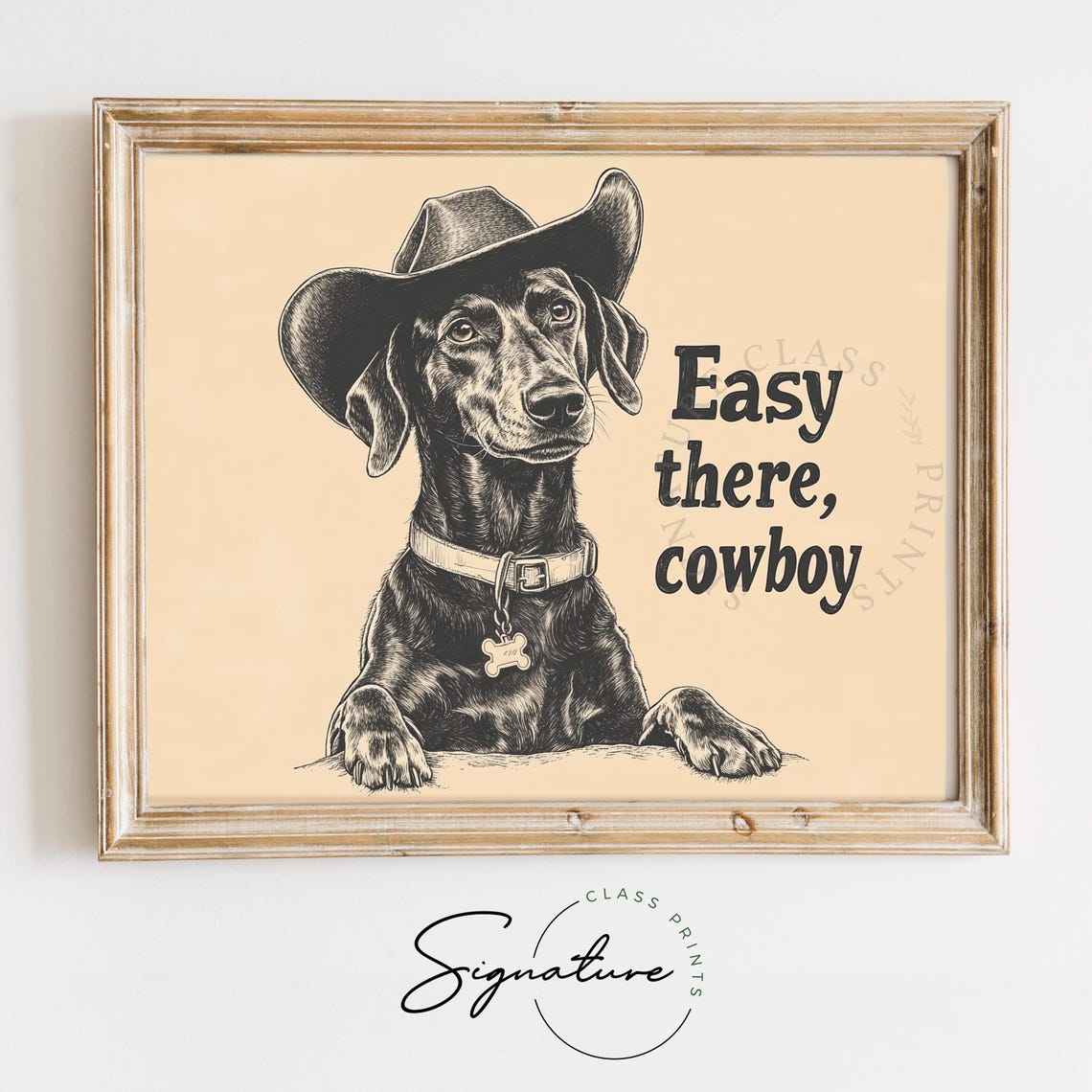Easy There Cowboy Quote Black Dog In Cowboy Hat Vintage Western Poster